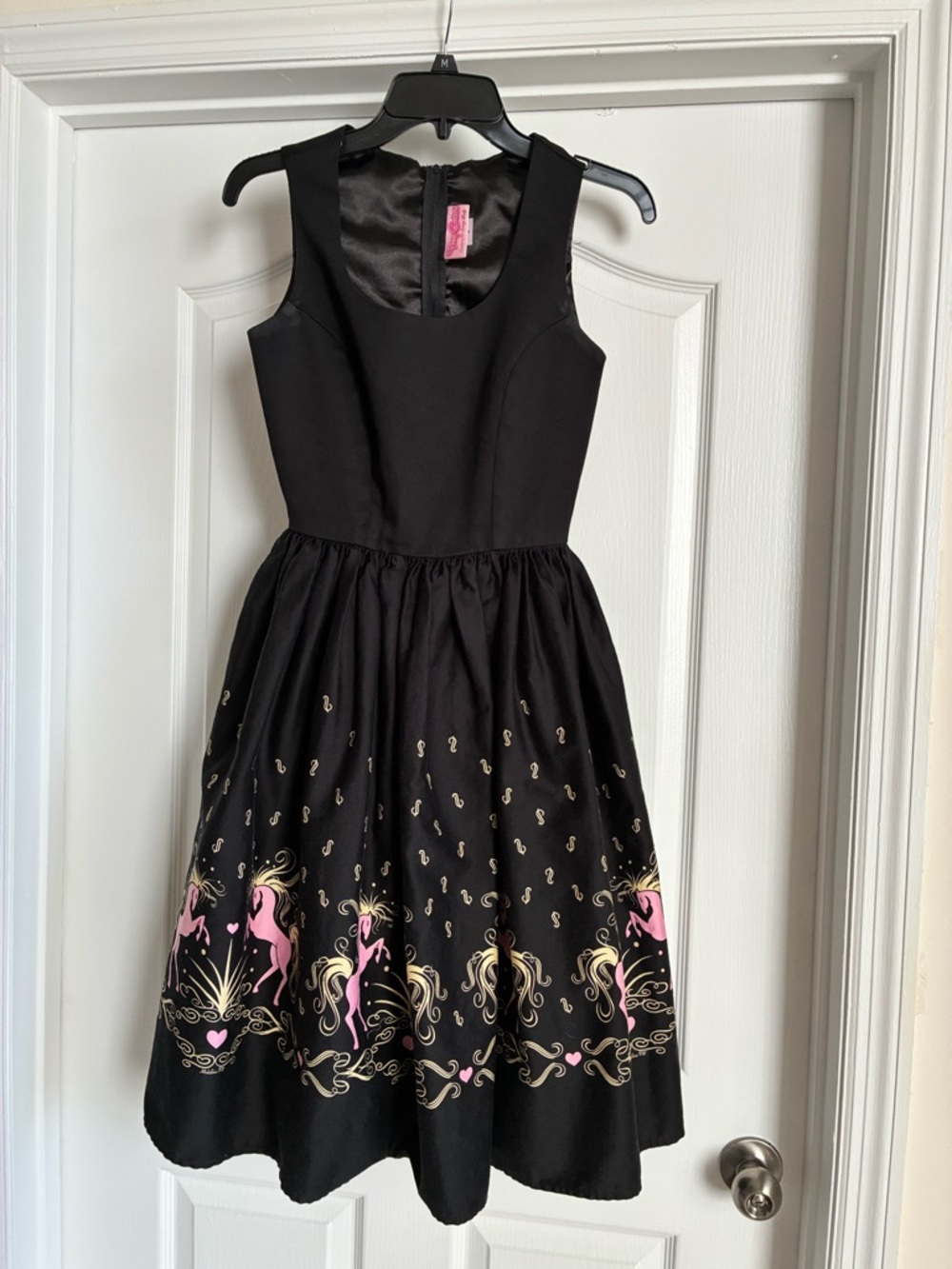Rare Pinup Couture Magic Horses in Love Aurora Dress Black Pink Unicorn Size S - Picture 3 of 7